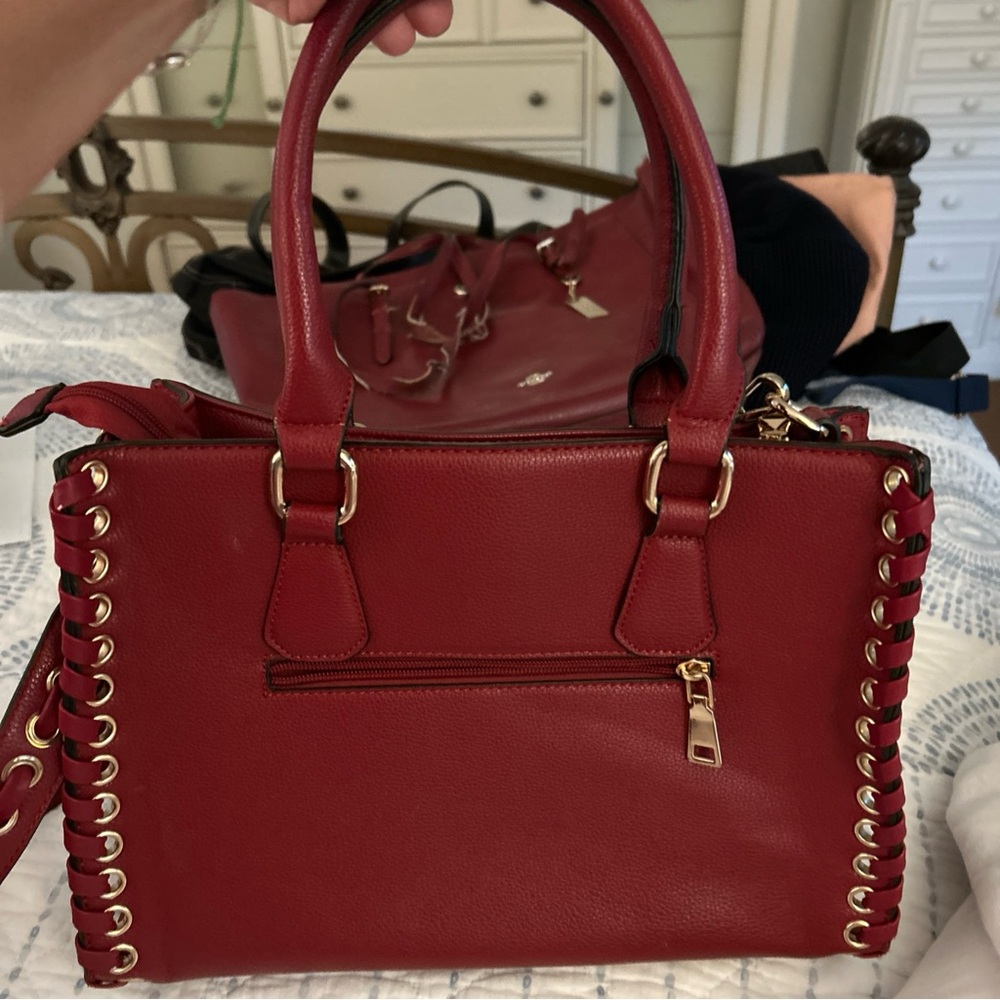 Elegant Red Handbag with Gold Accents